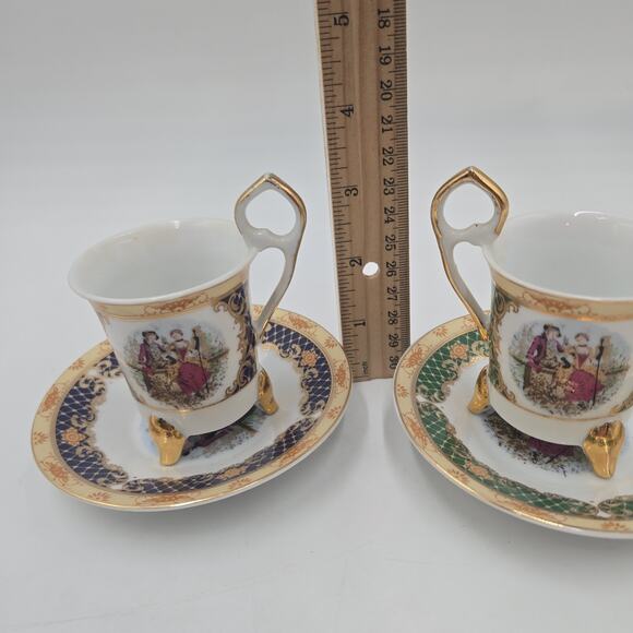 Vintage T. Limoges 2 Porcelain Cups & Saucers Ristretto Cups Courting Couple - Picture 8 of 9